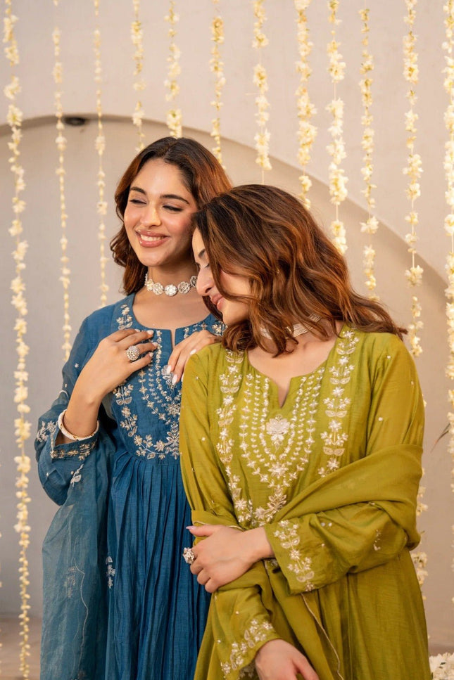 Chanderi Silk Top, Bottom & Dupatta Set - Rosepetals Luxe
