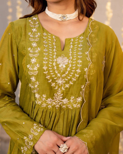 Chanderi Silk Top, Bottom & Dupatta Set - Rosepetals Luxe