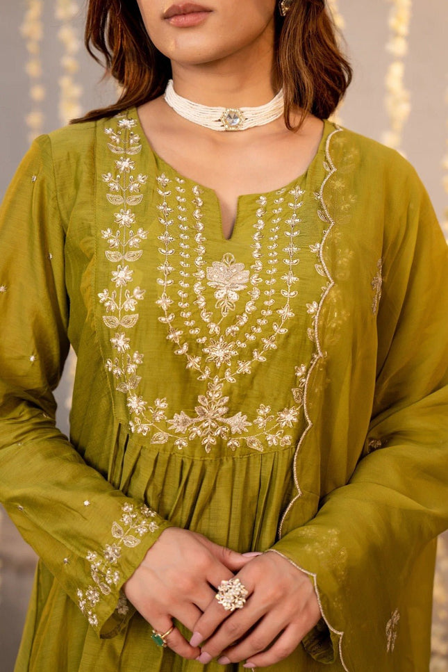 Chanderi Silk Top, Bottom & Dupatta Set - Rosepetals Luxe