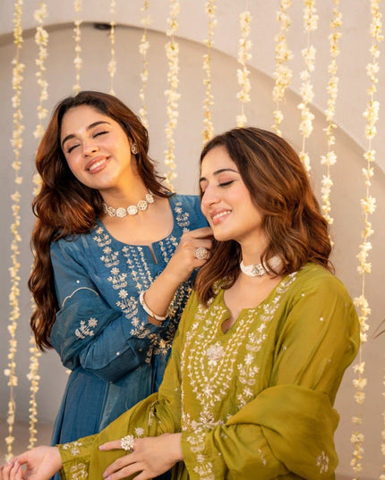Chanderi Silk Top, Bottom & Dupatta Set - Rosepetals Luxe
