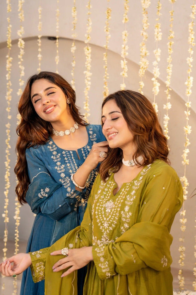Chanderi Silk Top, Bottom & Dupatta Set - Rosepetals Luxe
