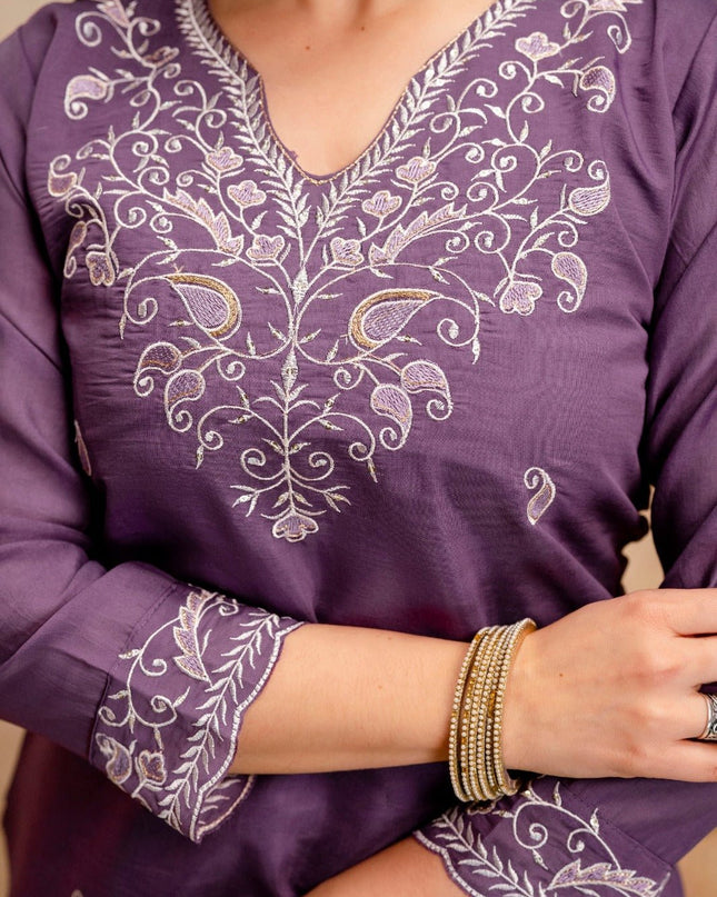 Chanderi Top & Bottom Set with Viscose Organza Dupatta - Rosepetals Luxe