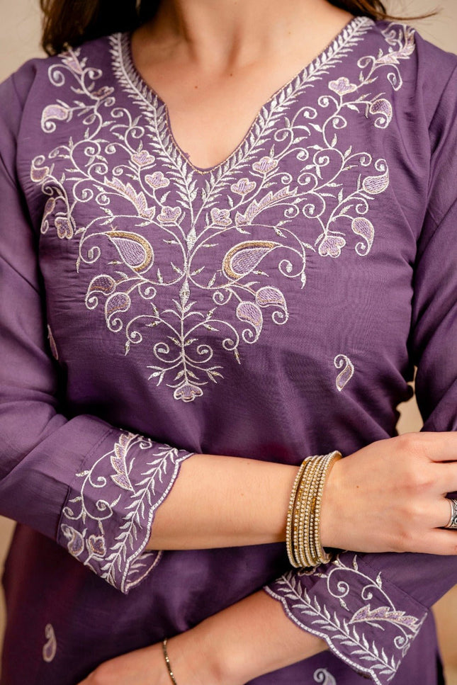 Chanderi Top & Bottom Set with Viscose Organza Dupatta - Rosepetals Luxe