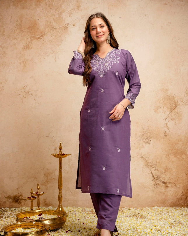 Chanderi Top & Bottom Set with Viscose Organza Dupatta - Rosepetals Luxe