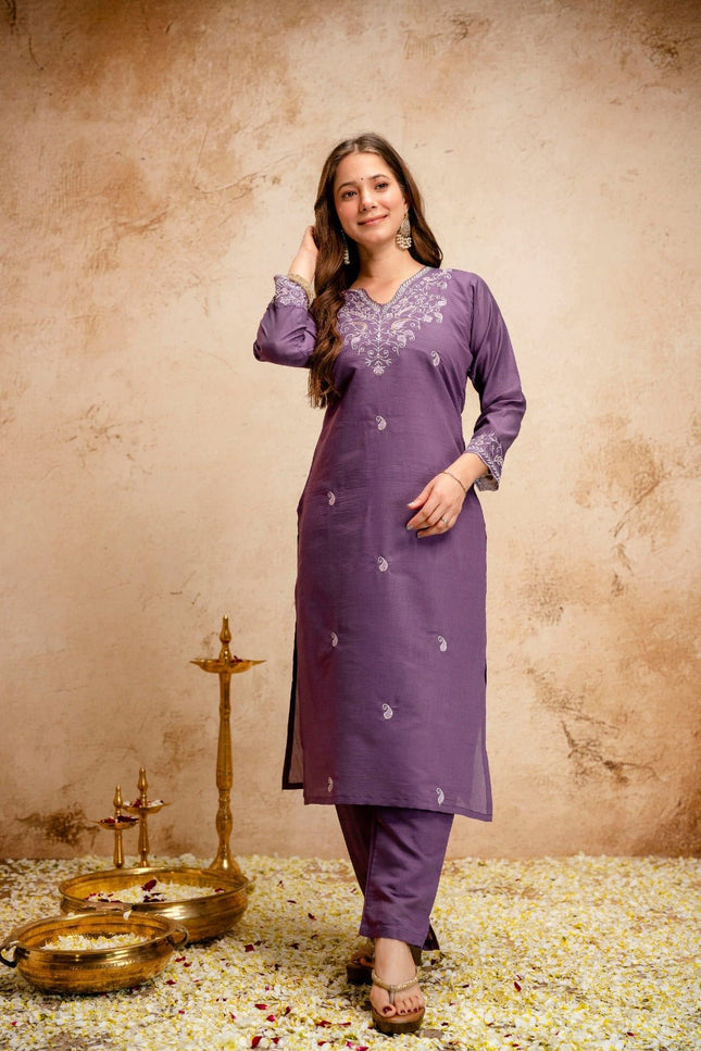 Chanderi Top & Bottom Set with Viscose Organza Dupatta - Rosepetals Luxe