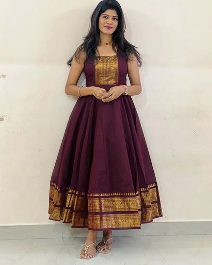 Chettinad Cotton Gown with Matching Overcoat | Ethnic Long Dress | Micro Cotton Lined - Rosepetals Luxe