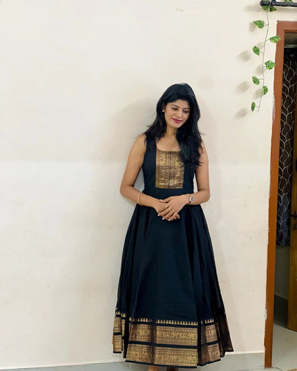 Chettinad Cotton Gown with Matching Overcoat | Ethnic Long Dress | Micro Cotton Lined - Rosepetals Luxe