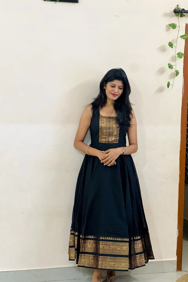 Chettinad Cotton Gown with Matching Overcoat | Ethnic Long Dress | Micro Cotton Lined - Rosepetals Luxe