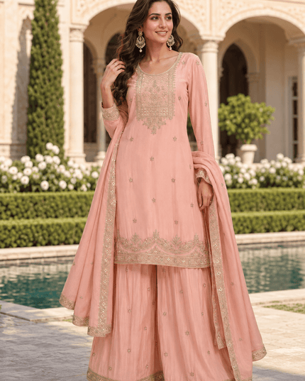 Chinnon Kurta Palazzo Dupatta Set | Hand Beaded & Sequin Embroidery - Rosepetals Luxe