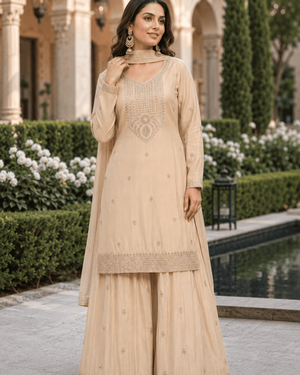 Chinnon Kurta Palazzo Dupatta Set | Hand Beaded & Sequin Embroidery - Rosepetals Luxe