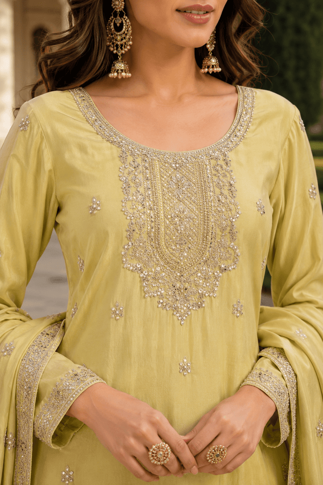 Chinnon Kurta Palazzo Dupatta Set | Hand Beaded & Sequin Embroidery - Rosepetals Luxe