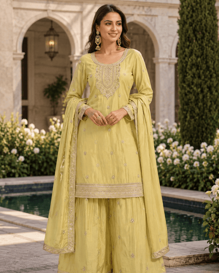 Chinnon Kurta Palazzo Dupatta Set | Hand Beaded & Sequin Embroidery - Rosepetals Luxe