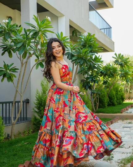 Chinnon Printed Maxi Dress | Sleeveless Flared Gown for Women - Rosepetals Luxe