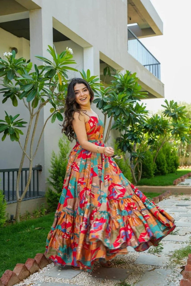 Chinnon Printed Maxi Dress | Sleeveless Flared Gown for Women - Rosepetals Luxe
