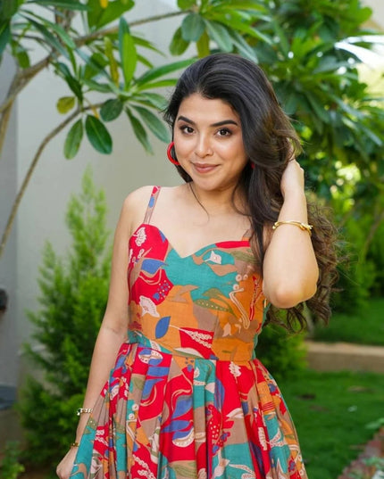 Chinnon Printed Maxi Dress | Sleeveless Flared Gown for Women - Rosepetals Luxe