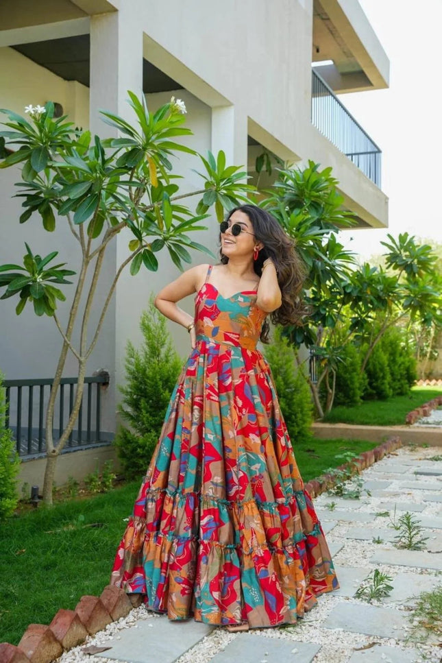 Chinnon Printed Maxi Dress | Sleeveless Flared Gown for Women - Rosepetals Luxe