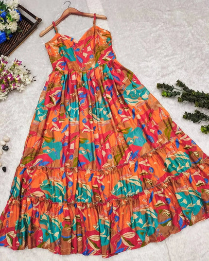 Chinnon Printed Maxi Dress | Sleeveless Flared Gown for Women - Rosepetals Luxe