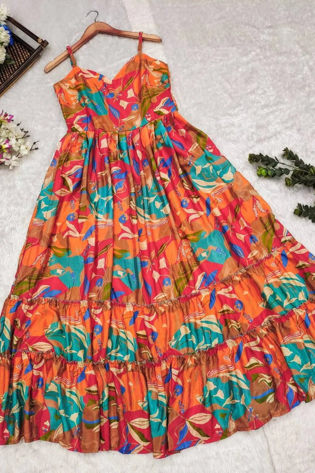 Chinnon Printed Maxi Dress | Sleeveless Flared Gown for Women - Rosepetals Luxe