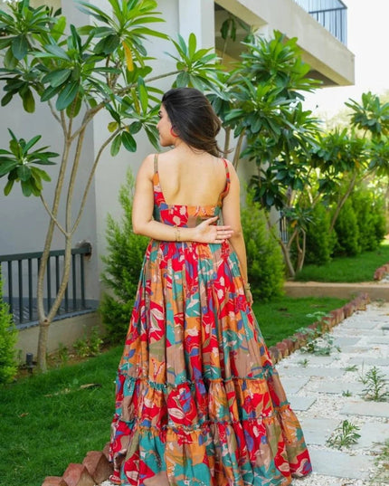 Chinnon Printed Maxi Dress | Sleeveless Flared Gown for Women - Rosepetals Luxe