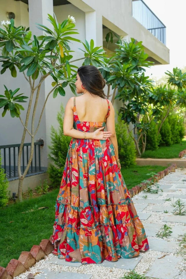 Chinnon Printed Maxi Dress | Sleeveless Flared Gown for Women - Rosepetals Luxe