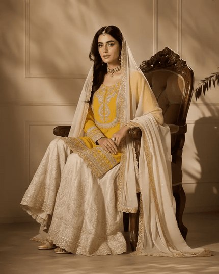 Chinnon Silk Embroidered Sequin Sharara Palazzo Set with Dupatta - Rosepetals Luxe