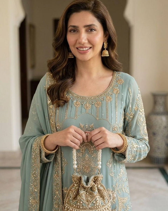 Chinon Embroidery Sequence Suit Set | Perfect Ethnic Wear - Rosepetals Luxe