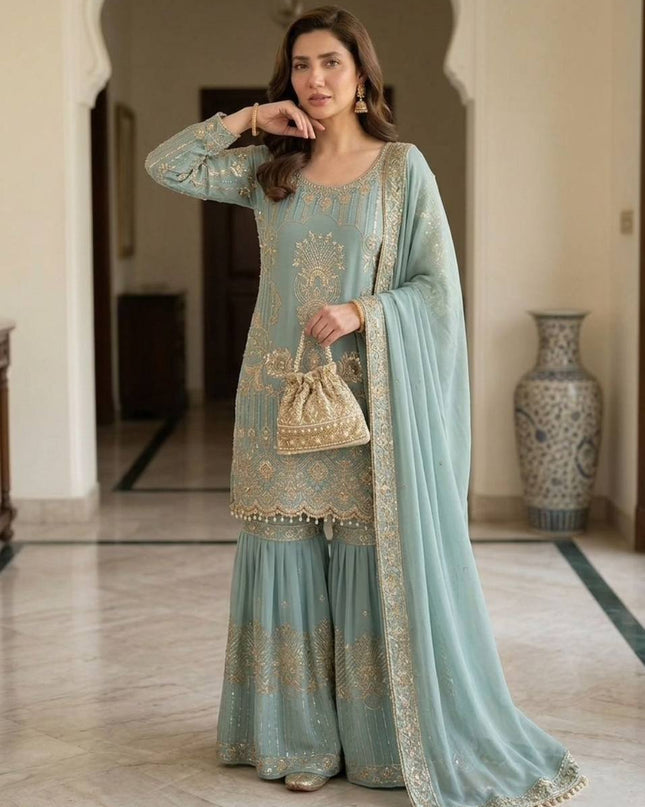 Chinon Embroidery Sequence Suit Set | Perfect Ethnic Wear - Rosepetals Luxe