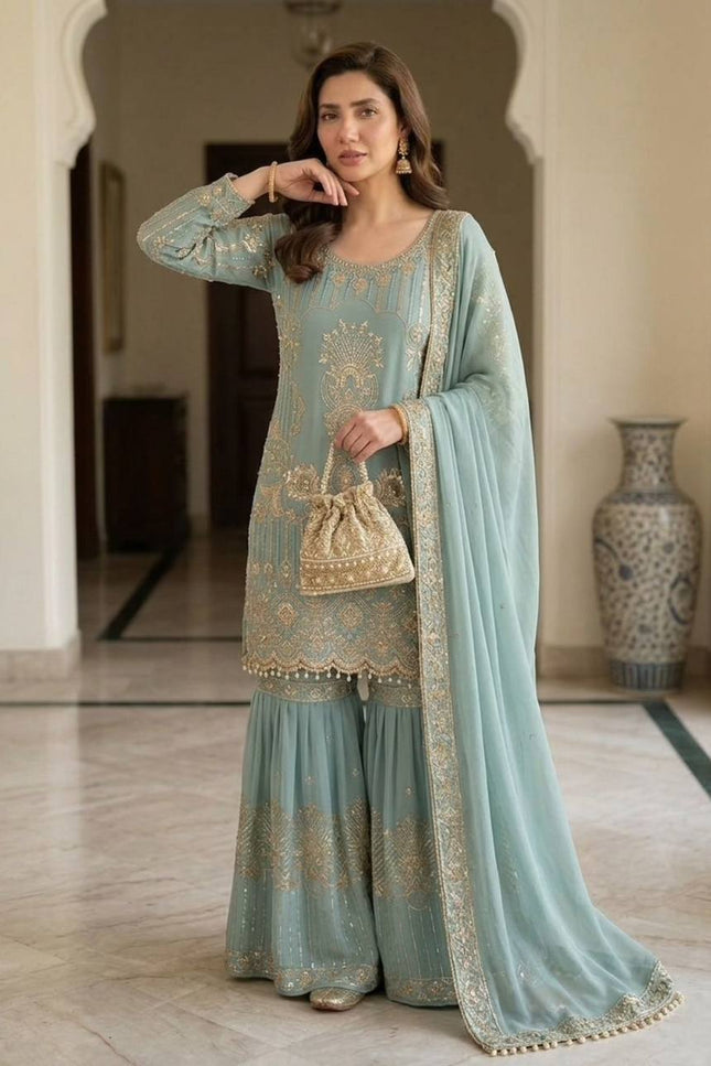 Chinon Embroidery Sequence Suit Set | Perfect Ethnic Wear - Rosepetals Luxe