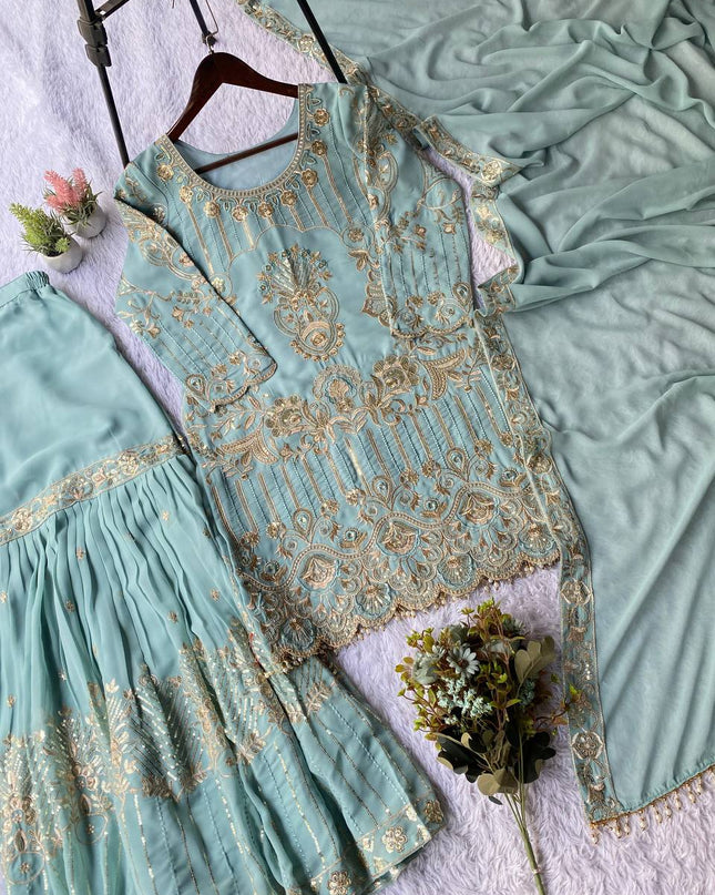 Chinon Embroidery Sequence Suit Set | Perfect Ethnic Wear - Rosepetals Luxe