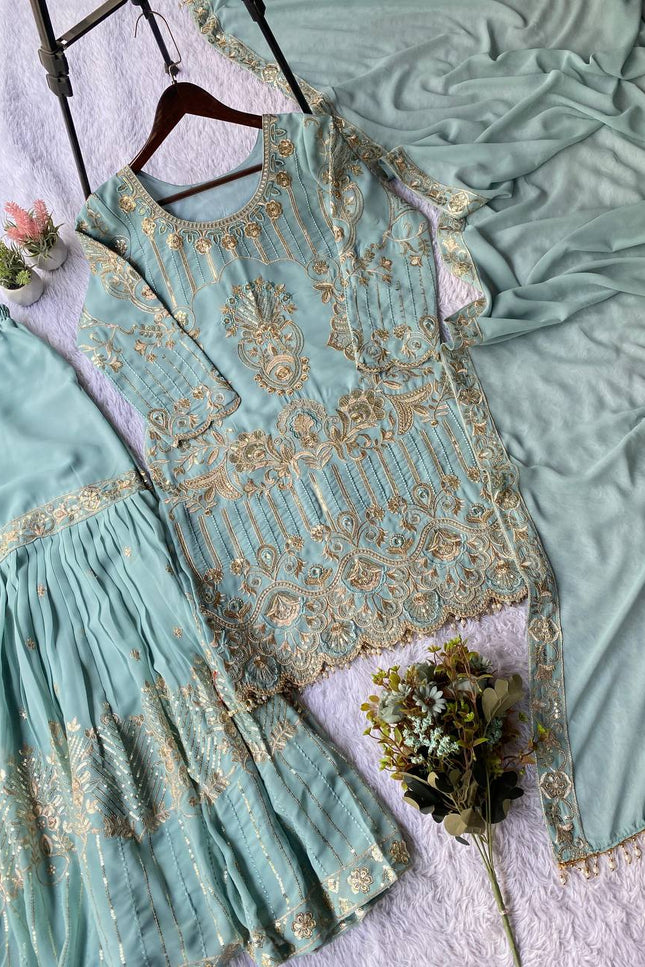Chinon Embroidery Sequence Suit Set | Perfect Ethnic Wear - Rosepetals Luxe