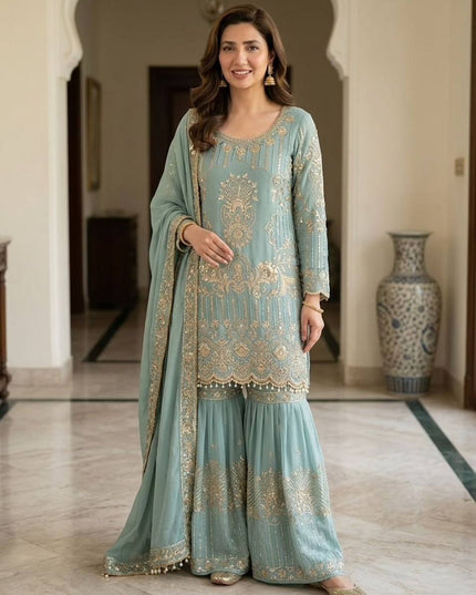 Chinon Embroidery Sequence Suit Set | Perfect Ethnic Wear - Rosepetals Luxe