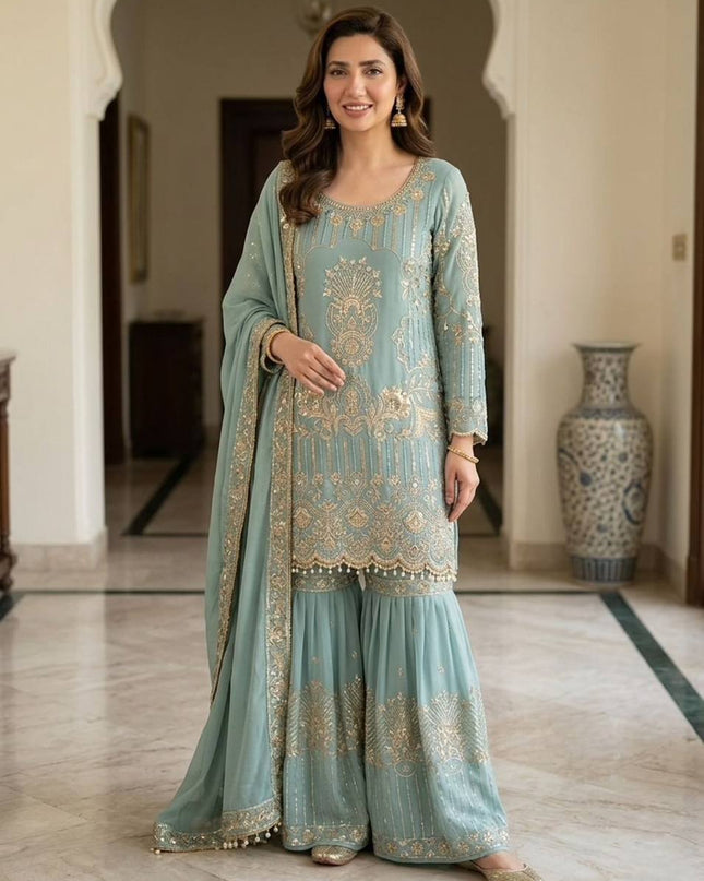 Chinon Embroidery Sequence Suit Set | Perfect Ethnic Wear - Rosepetals Luxe