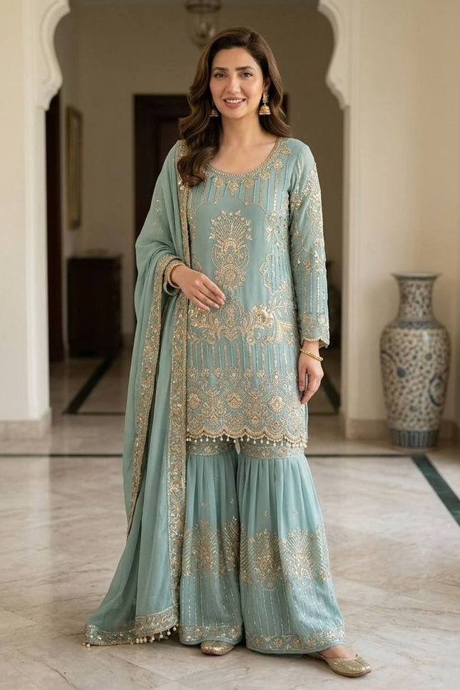 Chinon Embroidery Sequence Suit Set | Perfect Ethnic Wear - Rosepetals Luxe