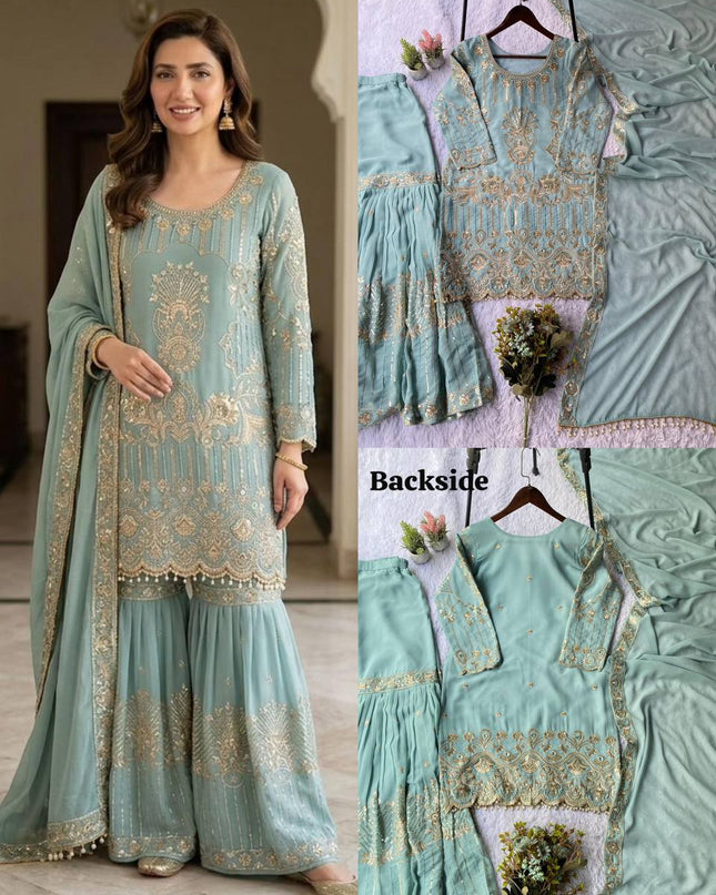 Chinon Embroidery Sequence Suit Set | Perfect Ethnic Wear - Rosepetals Luxe