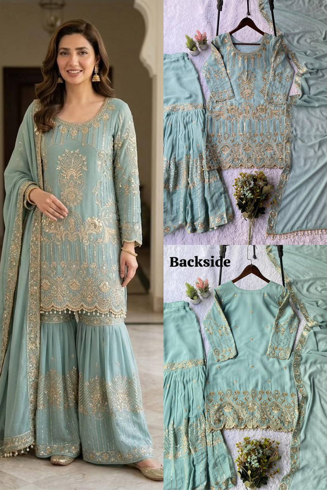 Chinon Embroidery Sequence Suit Set | Perfect Ethnic Wear - Rosepetals Luxe