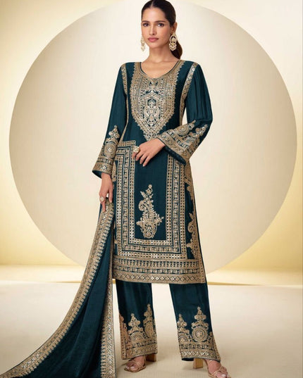 Chinon Embroidery Suit Set with Handwork - Rosepetals Luxe