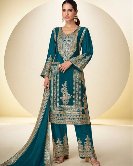 Chinon Embroidery Suit Set with Handwork - Rosepetals Luxe