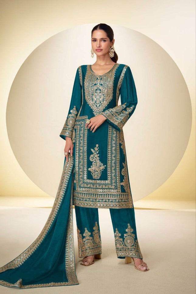Chinon Embroidery Suit Set with Handwork - Rosepetals Luxe
