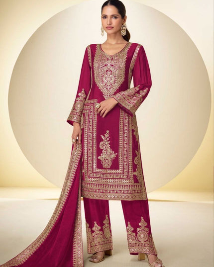 Chinon Embroidery Suit Set with Handwork - Rosepetals Luxe