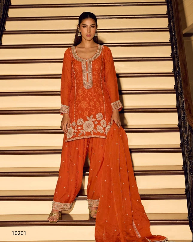 Chinon Embroidery Work With Heavy Beads | Perfect Ethnic Wear - Rosepetals Luxe