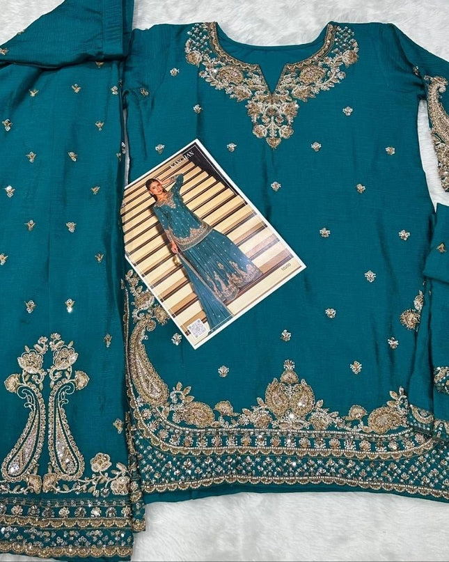 Chinon Embroidery Work With Heavy Beads | Perfect Ethnic Wear - Rosepetals Luxe