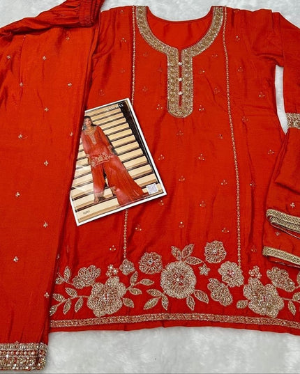 Chinon Embroidery Work With Heavy Beads | Perfect Ethnic Wear - Rosepetals Luxe