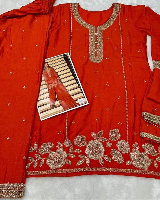 Chinon Embroidery Work With Heavy Beads | Perfect Ethnic Wear - Rosepetals Luxe