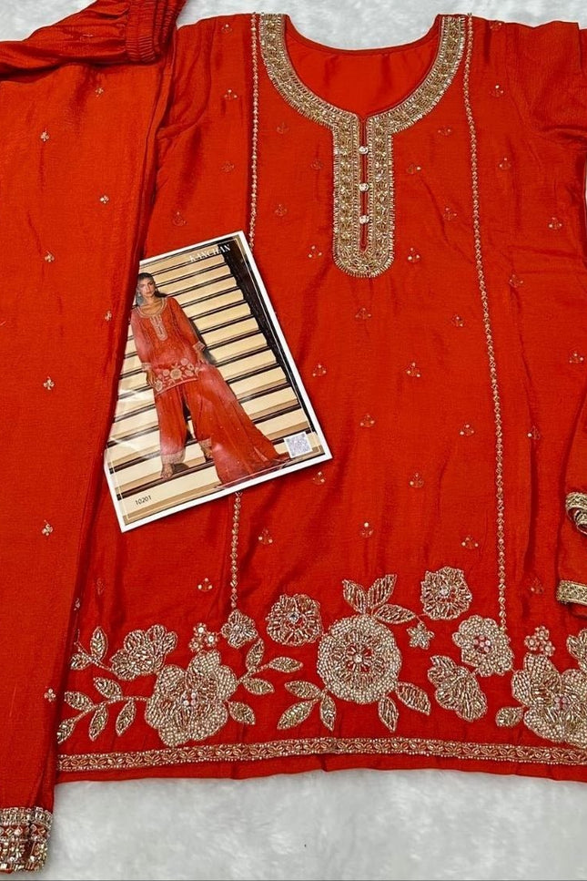 Chinon Embroidery Work With Heavy Beads | Perfect Ethnic Wear - Rosepetals Luxe