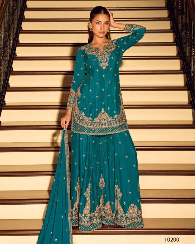 Chinon Embroidery Work With Heavy Beads | Perfect Ethnic Wear - Rosepetals Luxe