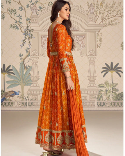 Chinon Silk Anarkali Gown with Embroidery Sequence Work with Digital Print | Perfect Festive Wear - Rosepetals Luxe