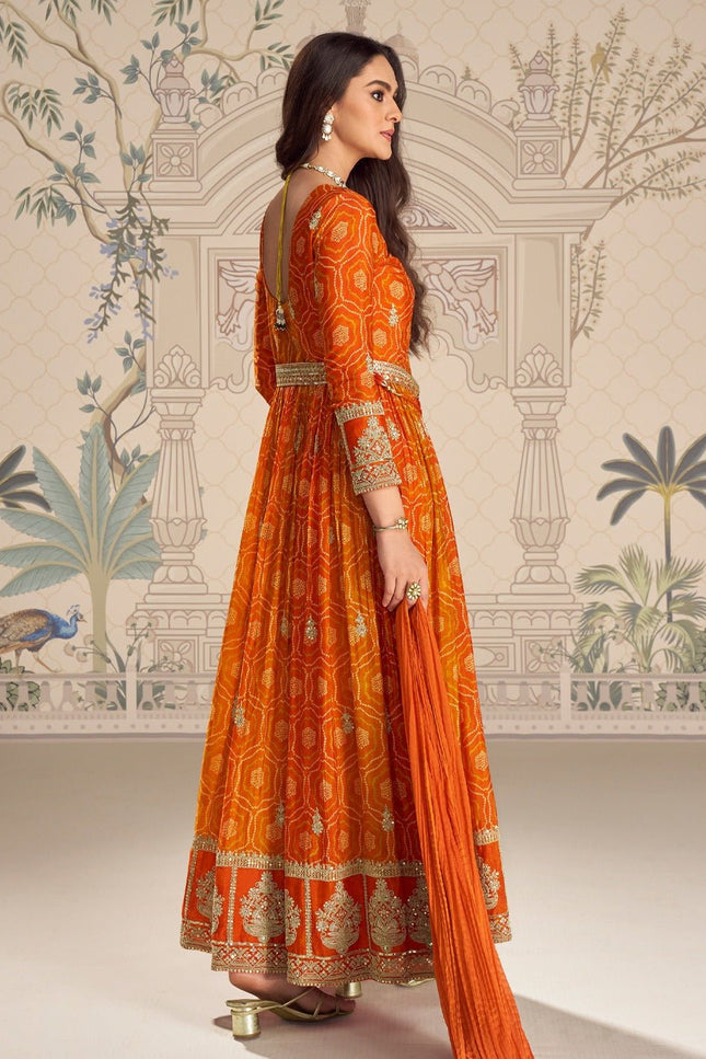 Chinon Silk Anarkali Gown with Embroidery Sequence Work with Digital Print | Perfect Festive Wear - Rosepetals Luxe