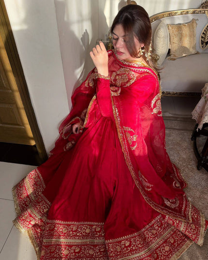Chinon Silk Anarkali Gown With Zari Work | Perfect For Ethnic Wear - Rosepetals Luxe