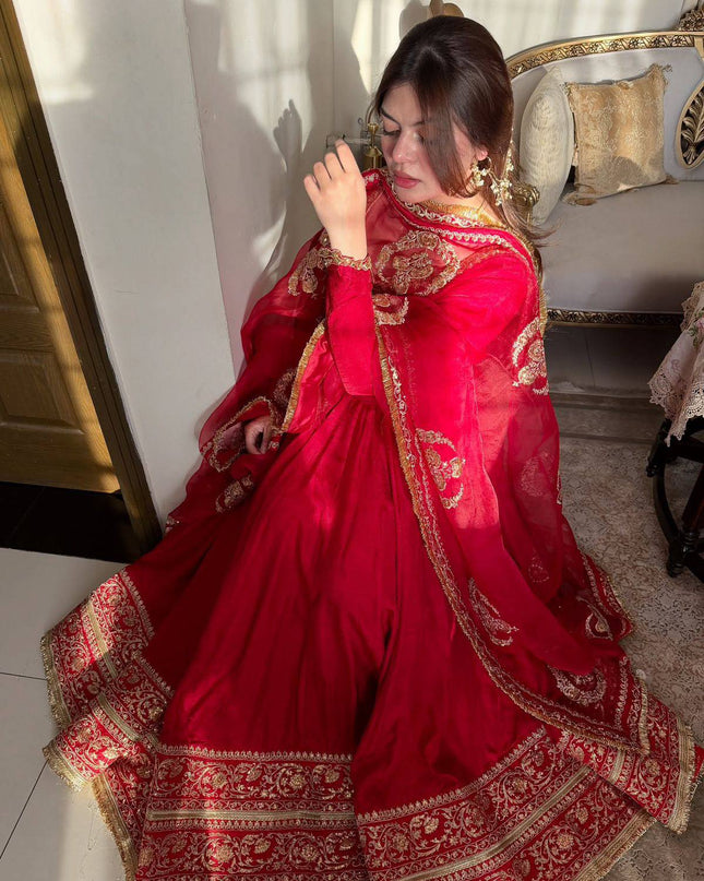 Chinon Silk Anarkali Gown With Zari Work | Perfect For Ethnic Wear - Rosepetals Luxe