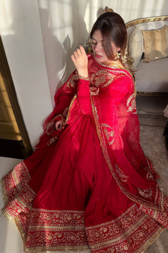 Chinon Silk Anarkali Gown With Zari Work | Perfect For Ethnic Wear - Rosepetals Luxe